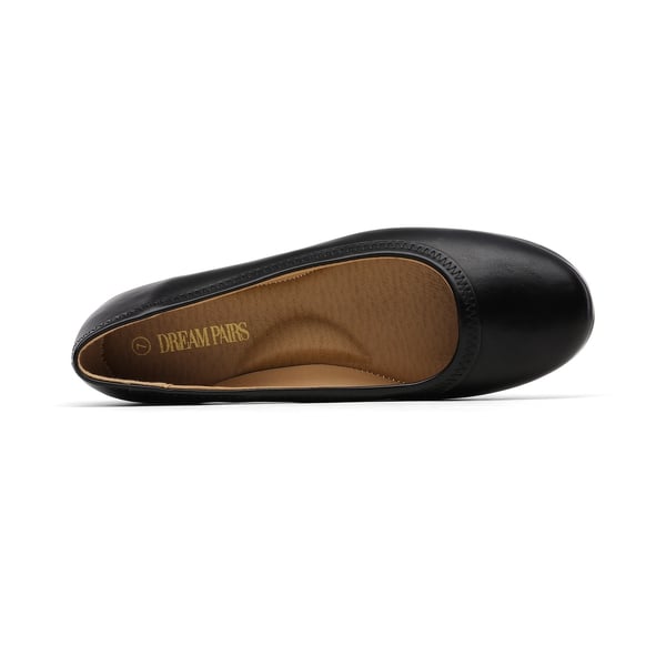 Low Wedge Round Toe Flat Shoes - BLACK PU - 3